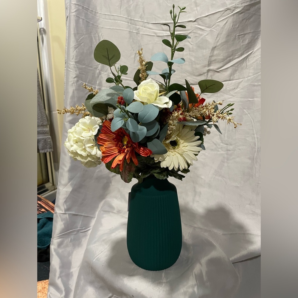 Vibrant Handmade Floral Arrangement in Green Vase